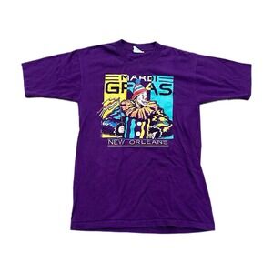 Vintage Mardi Gras Shirt Men's M Purple Cotton Clown Jester‎ 90s 80s